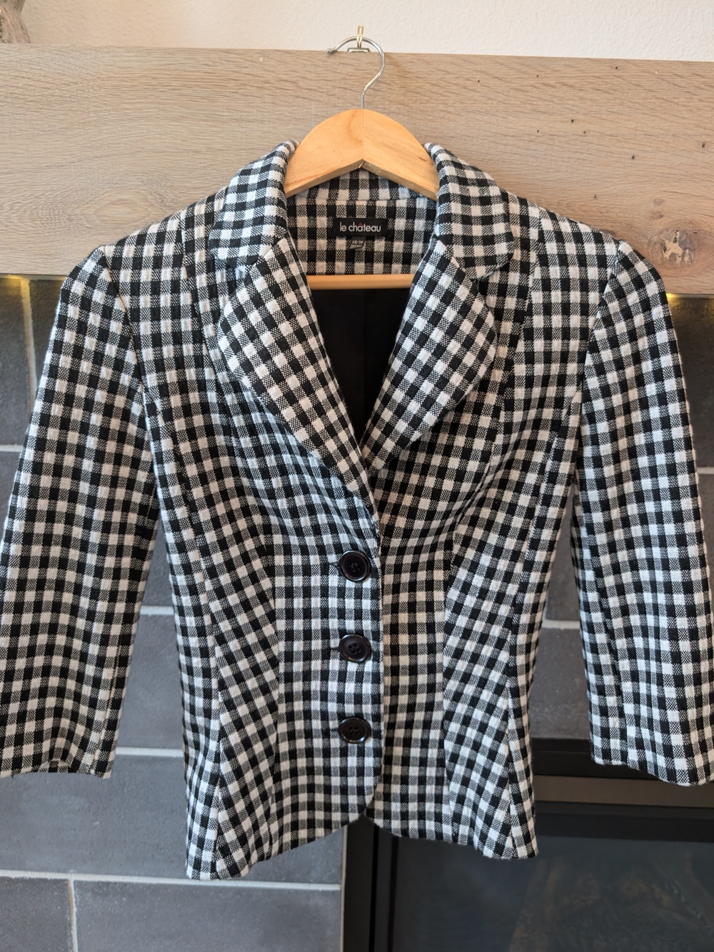 le chateau Black and White Gingham Fitted Blazer